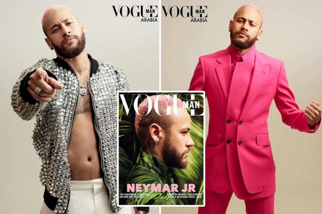 Neymar UNVEILS New Pink Hair Look On Front Cover Of Vogue 4 neymar New Pink Hair Look Vogue