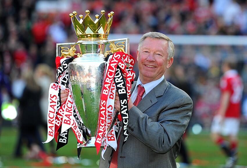 Sir Alex Ferguson with the Premier League title for Man United