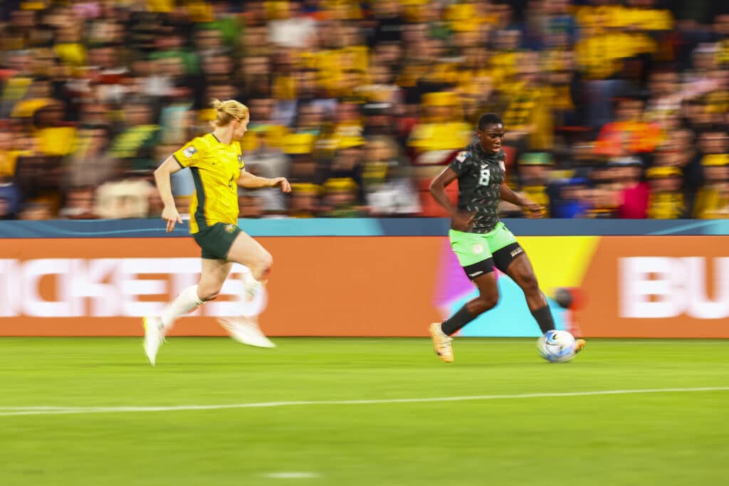 Asisat Oshoala runs towards goal for the Super Falcons