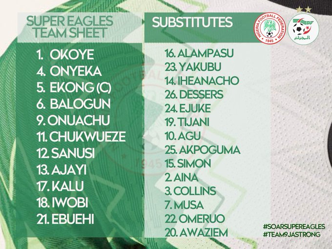 Confirmed Super Eagles Lineup vs Algeria Revealed 1 eagless