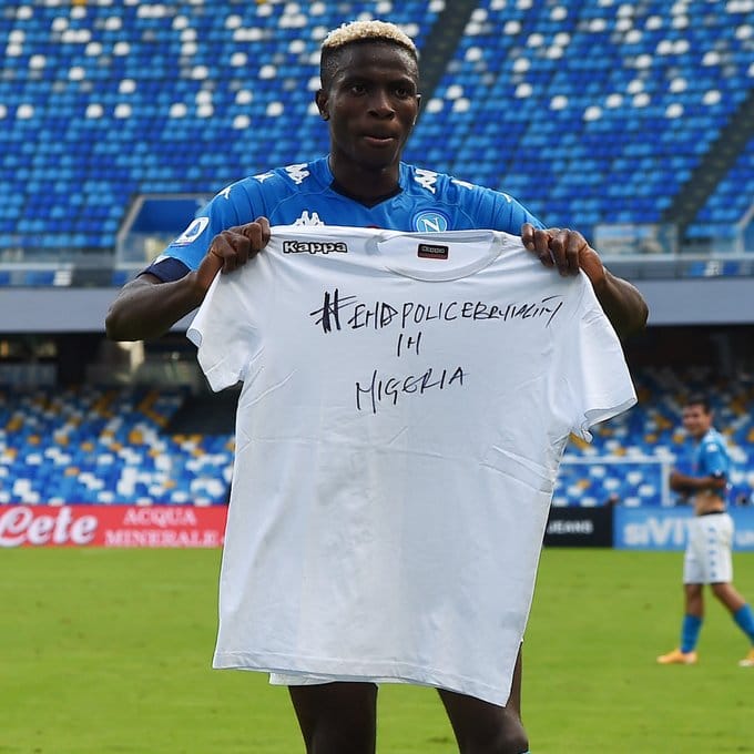 Osimhen Celebrates First Serie A Goal With #Endpolicebrutality Shirt