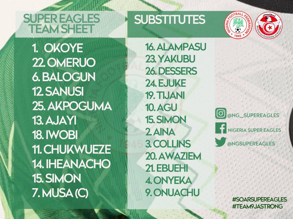 Nigeria Vs Tunisia: Confirmed Super Eagles Lineup Revealed 1 sup