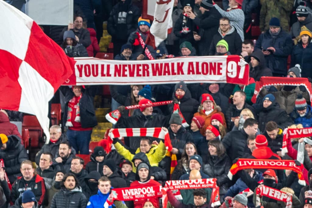Image shows a feature with the fans of Liverpool.
