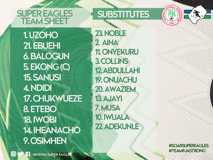 Nigeria Vs Lesotho Confirmed Lineups 