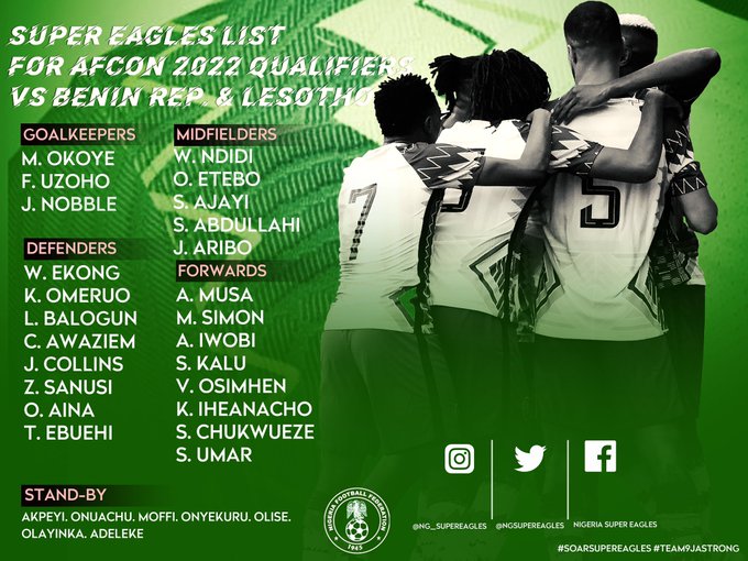 Super Eagles List For Benin Lesotho