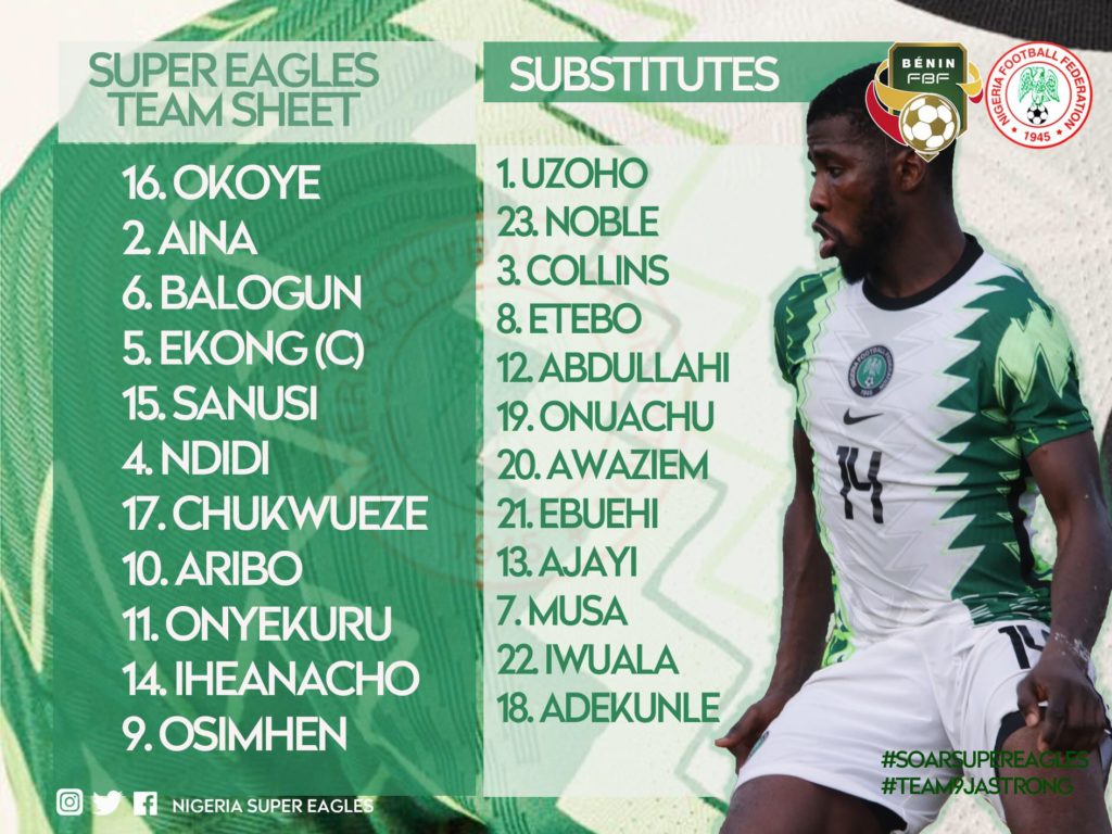 Benin Vs Nigeria Confirmed Lineup