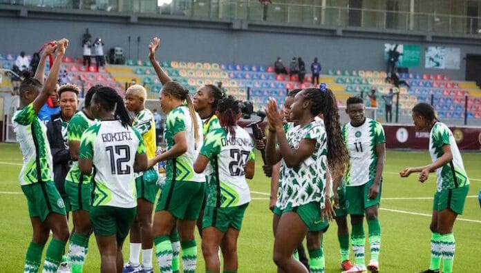 Super Falcons celebrating victory Super Falcons Will Defend Two-Goal Advantage Against Black Queens -Dosu