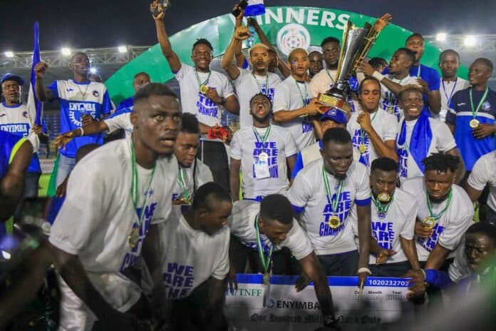 Enyimba players celebrate title win Enyimba players on cloud nine after N20m cash reward for NPL win