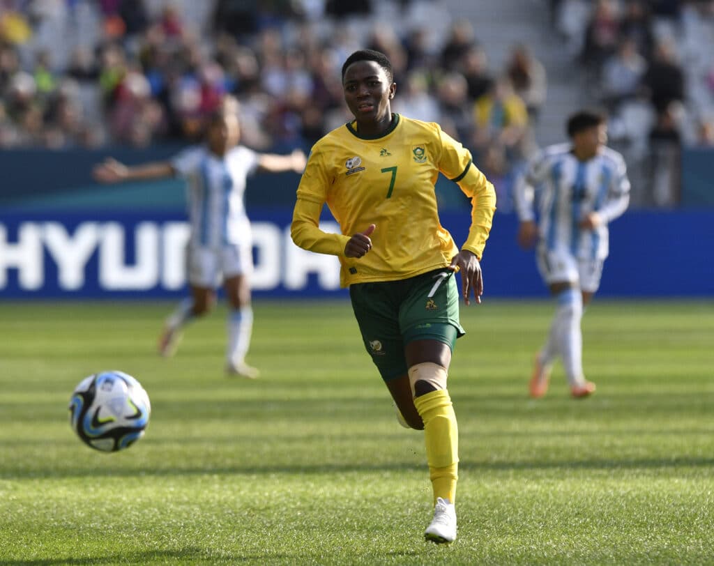 Banyana Banyana CAN still qualify for Women's World Cup Round of 16 2 Banyana Banyana star Karabo Dhlamini in action for South Africa