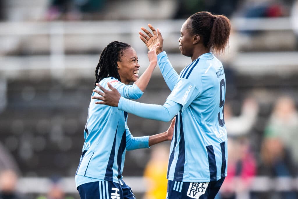 Linda Motlhalo celebrates scoring