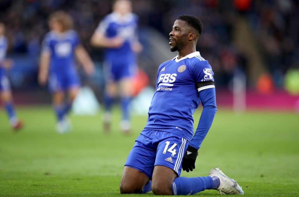 Kelechi Iheanacho celebrates Leicester goal