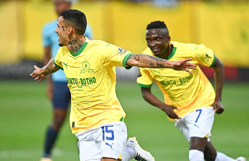 Junior Mendieta of Mamelodi Sundowns celebrates scoring