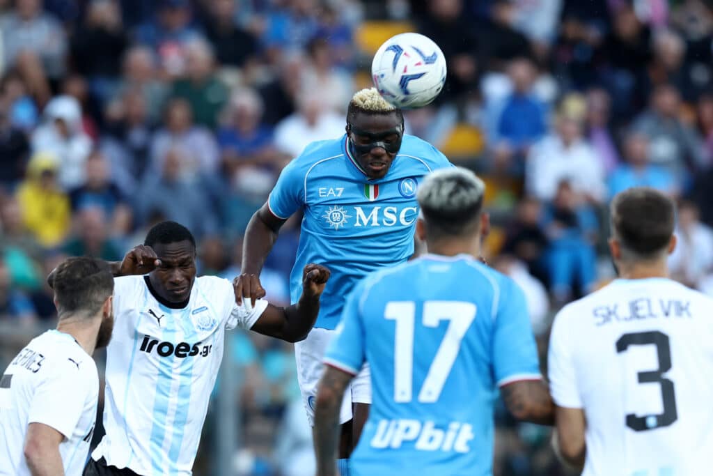 Osimhen ready for new Serie A season after goal against Apollon 1 Victor Osimhen heads the ball in Napoli pre-season