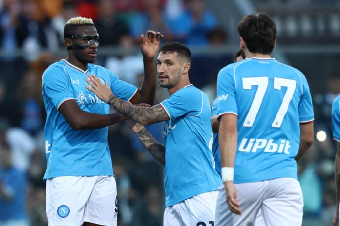 Victor Osimhen and teammates celebrate a goal in a Napoli fixture Napoli fixtures 2023/24 season: All Victor Osimhen’s opponents