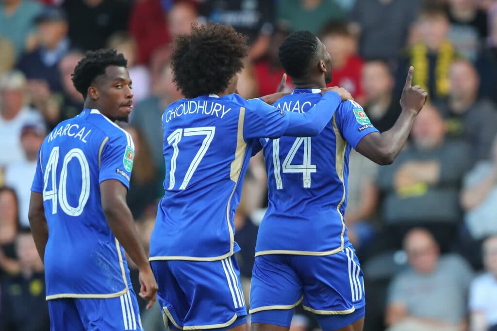 Kelechi Iheanacho celebrates after scoring a goal for Leicester City