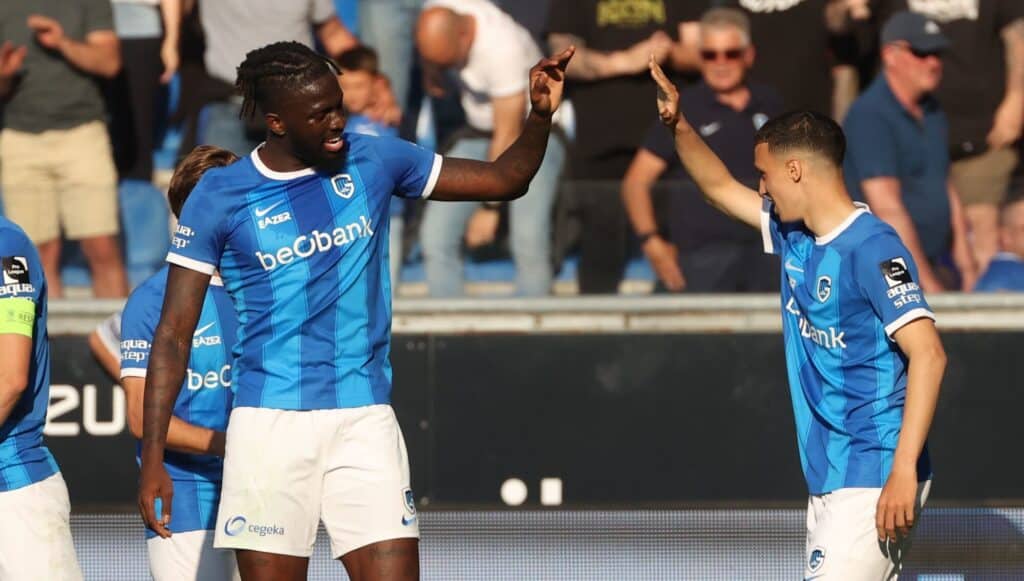 Tolu Arokodare goes from hero to villain in Genk's UCL loss 1 Tolu Arokodare celebrates scoring with his team mate