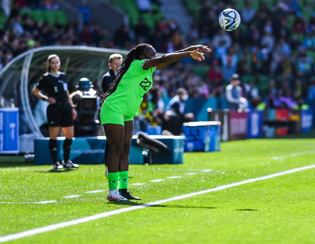 Super Falcons defender Michelle Aloziein action