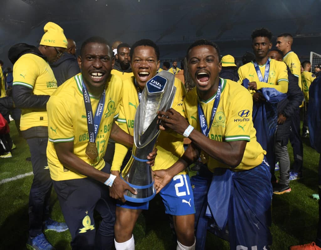 Teboho Mokoena - Salary, stats, wife, net worth 3 Aubrey Modiba, Sphelele Mkhulise and Teboho Mokoena of Mamelodi Sundowns celebrate during the DStv Premiership