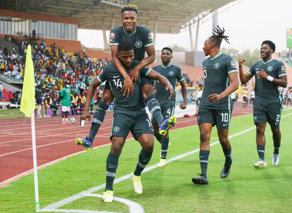 Samuel Chukwueze: World Cup with Nigeria over UCL with Milan 1 Super Eagles players celebrate goal during the 2021 Africa Cup of Nations Afcon Finals match