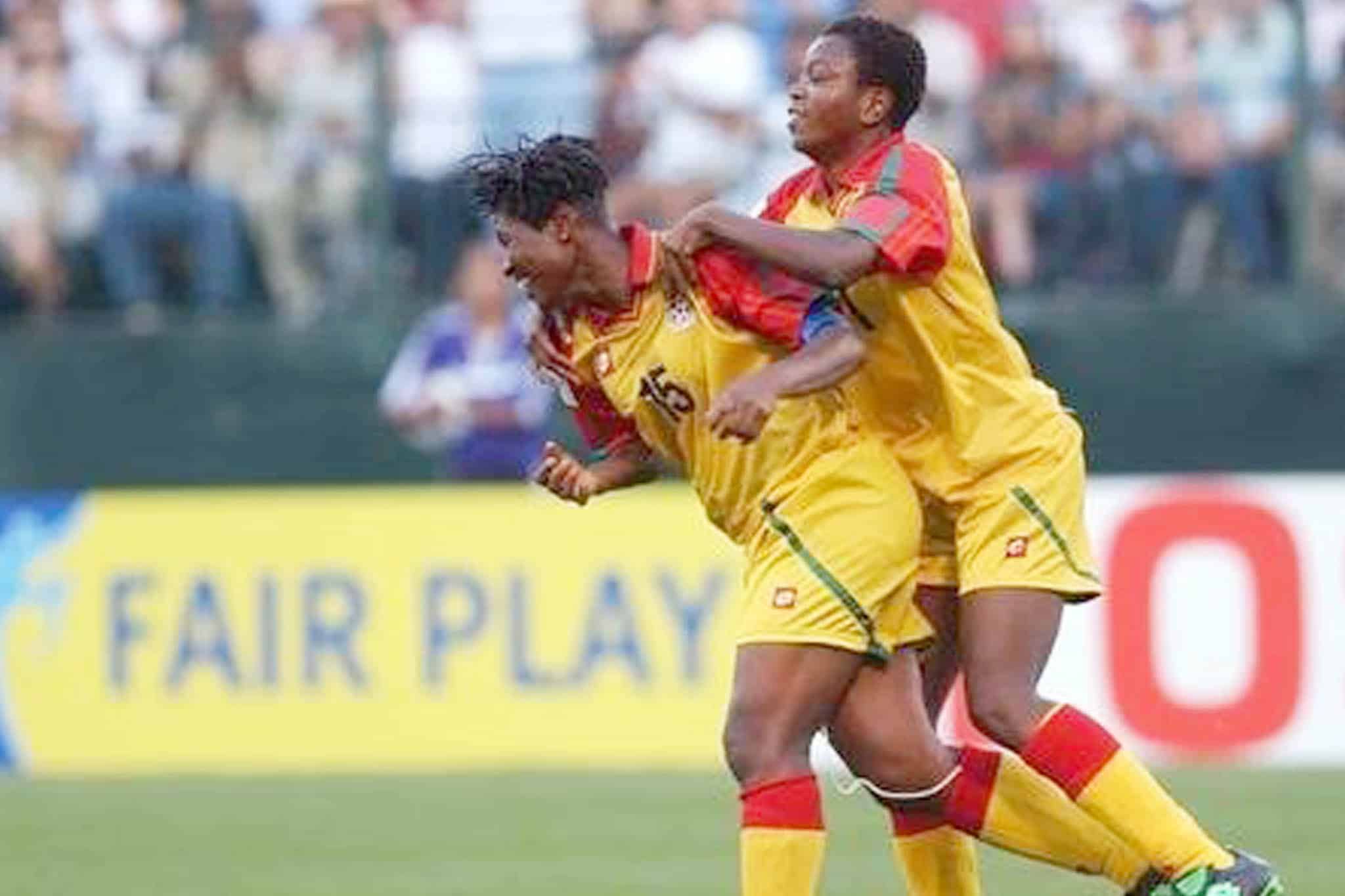 black queens forward nana gyamfuah celebrating a goal
