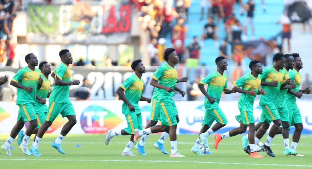 Plateau United players warming up before the CAF Champions League