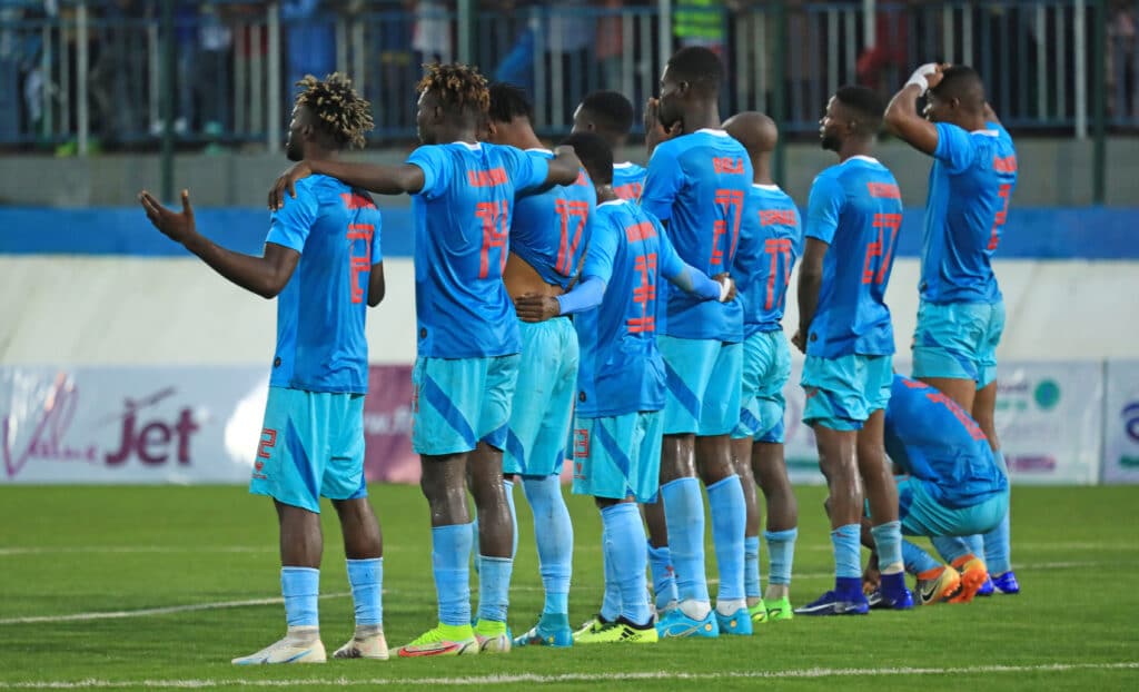Remo Stars players watching their penalty shootout with Medeama