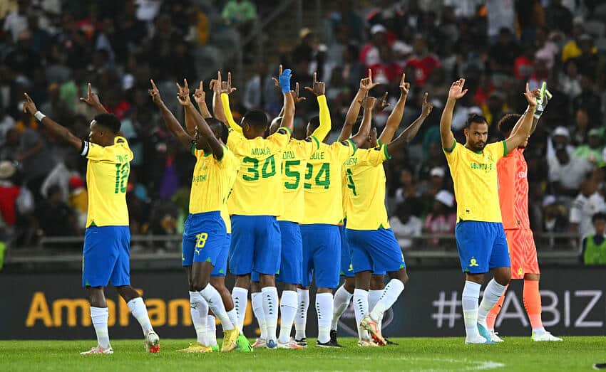 Mamelodi Sundowns players during DStv Premiership game with Orlando Pirates