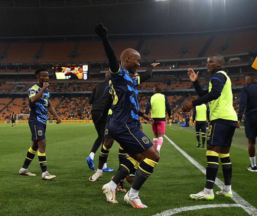 Mayo celebrates goal against Kaizer Chiefs