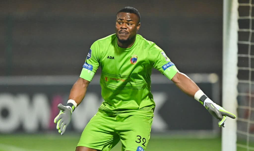 Stanley Nwabali of Chippa United during the DStv Premiership 2023/24 game between Richards Bay and Chippa United at King Goodwill Zwelithini Stadium