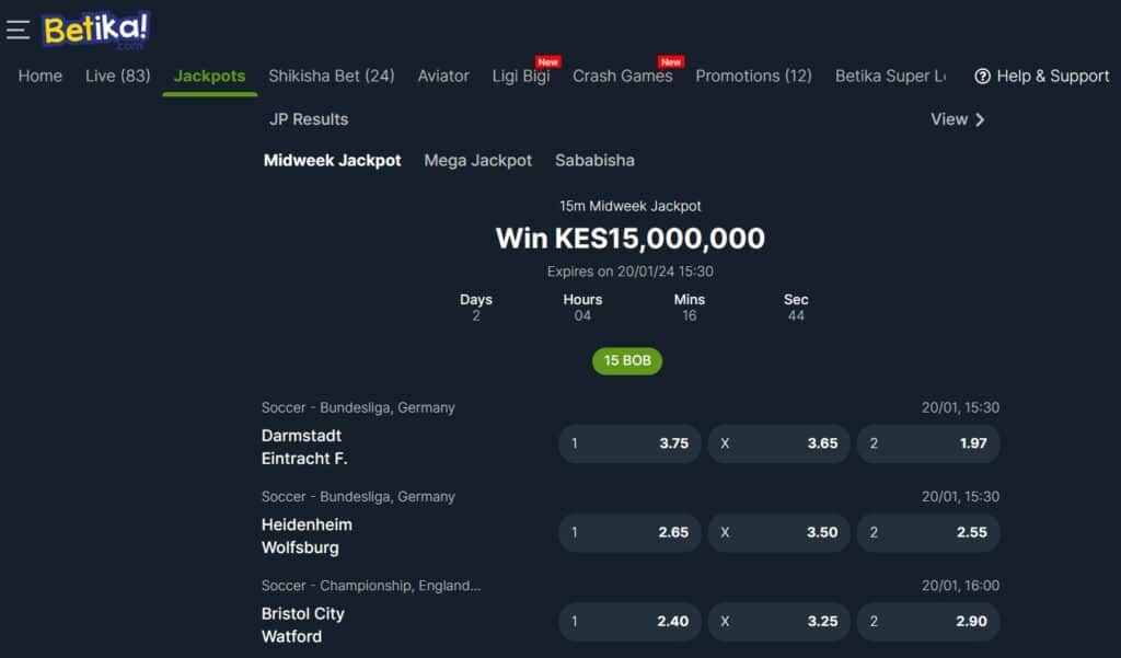 Betika Midweek Jackpot Prediction Free Tips - Ksh 15,000,000 to win 15 betika jackpots step 2