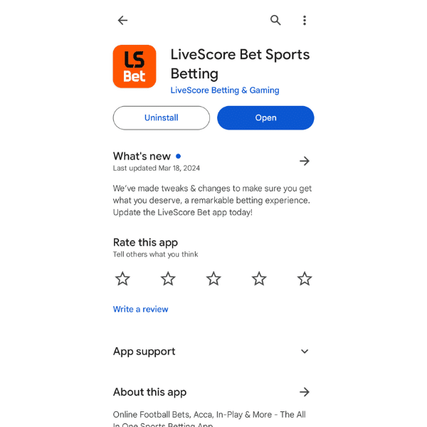 Livescore bet app Android