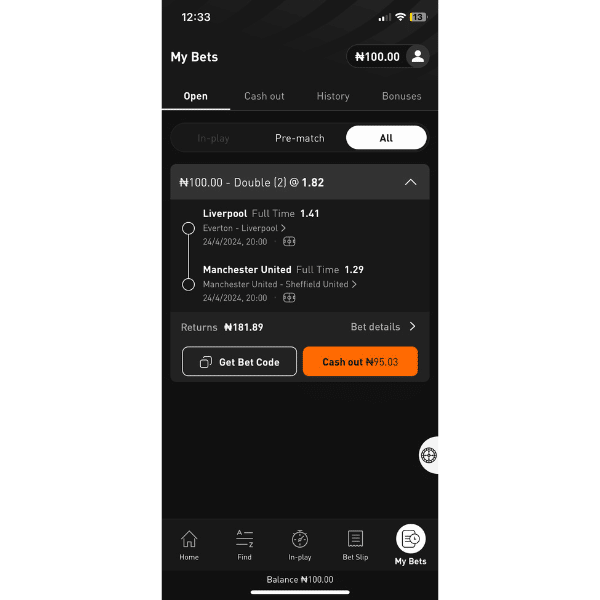 Livescore bet app cashout